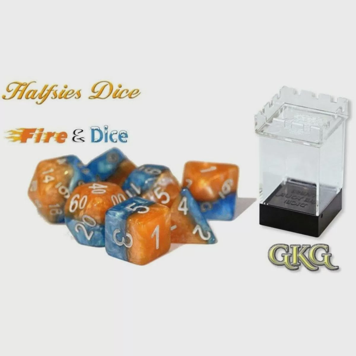 Halfsies Dice Fire & Dice with Upgraded Dice Case - Good Games