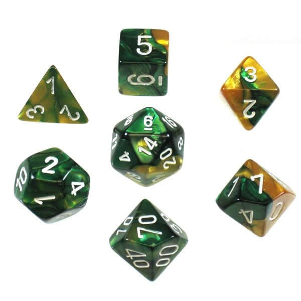 Chessex - Gemini Polyhedral 7-Die Set - Gold Green/White (CHX26425) - Good Games