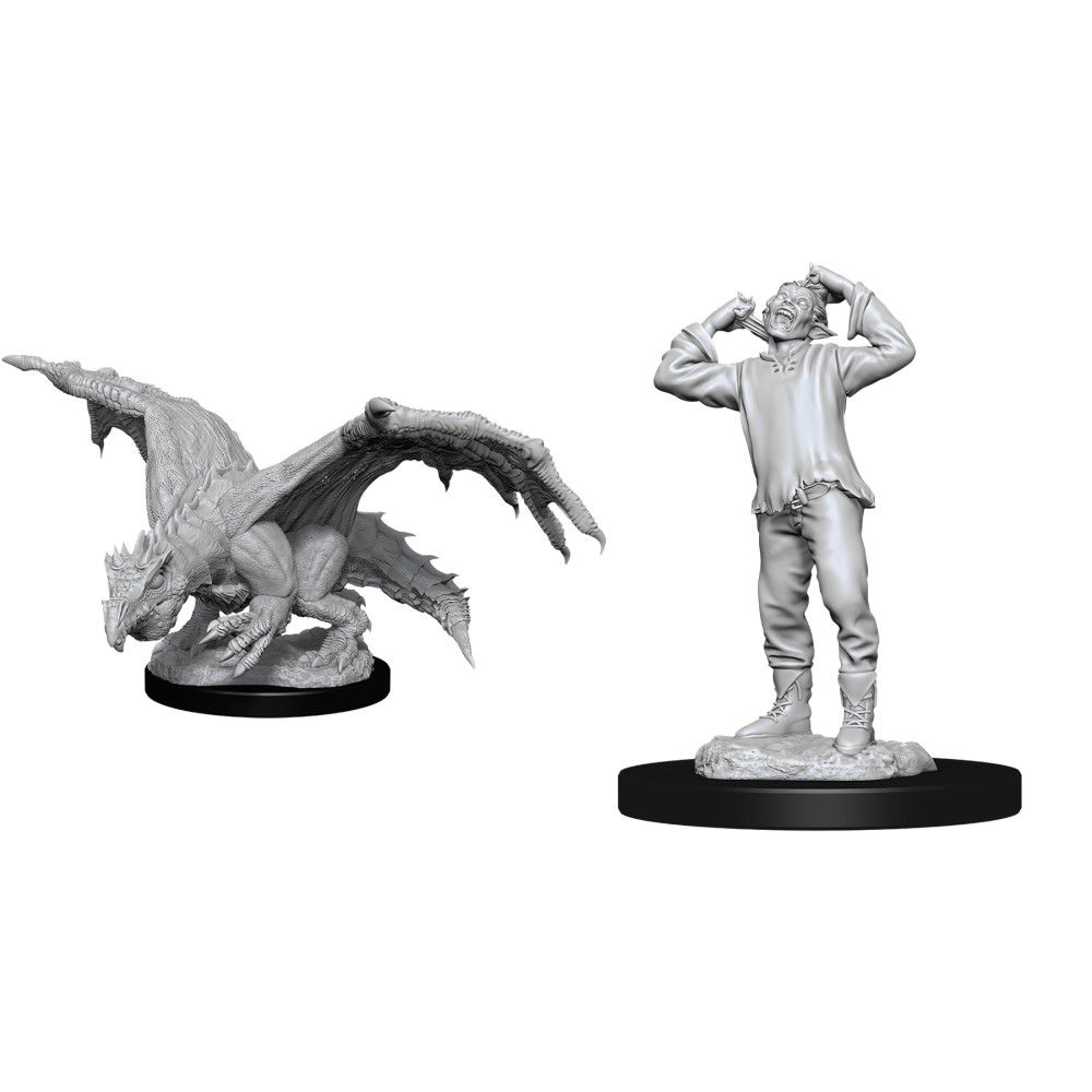Dungeons & Dragons - Nolzurs Marvelous Unpainted Miniatures Green Dragon Wyrmling and Afflicted Elf - Good Games