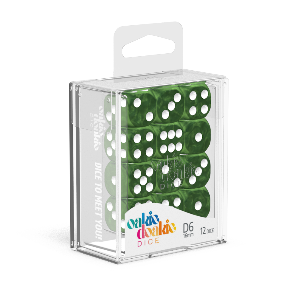 Oakie Doakie Dice - D6 16mm Marble Green (12)