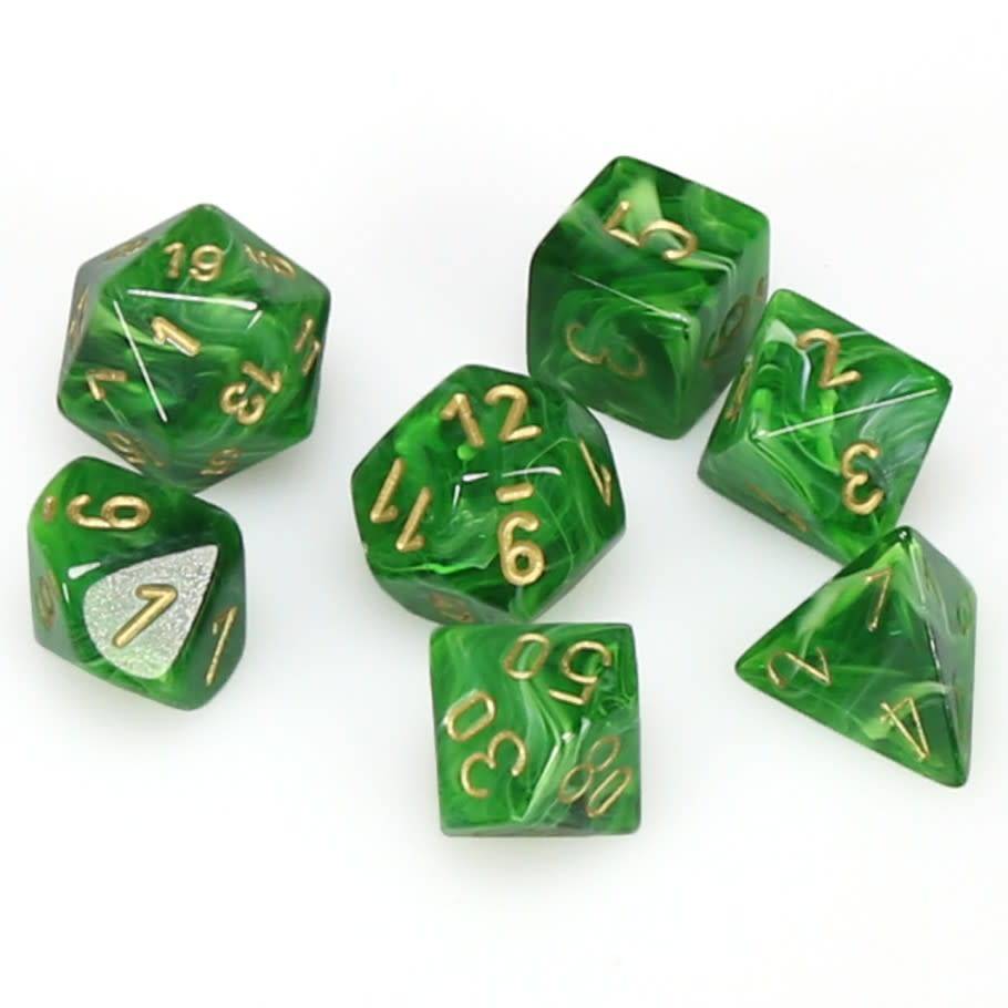 Chessex - Vortex Polyhedral 7-Die Set - Green/Gold (CHX27435) - Good Games