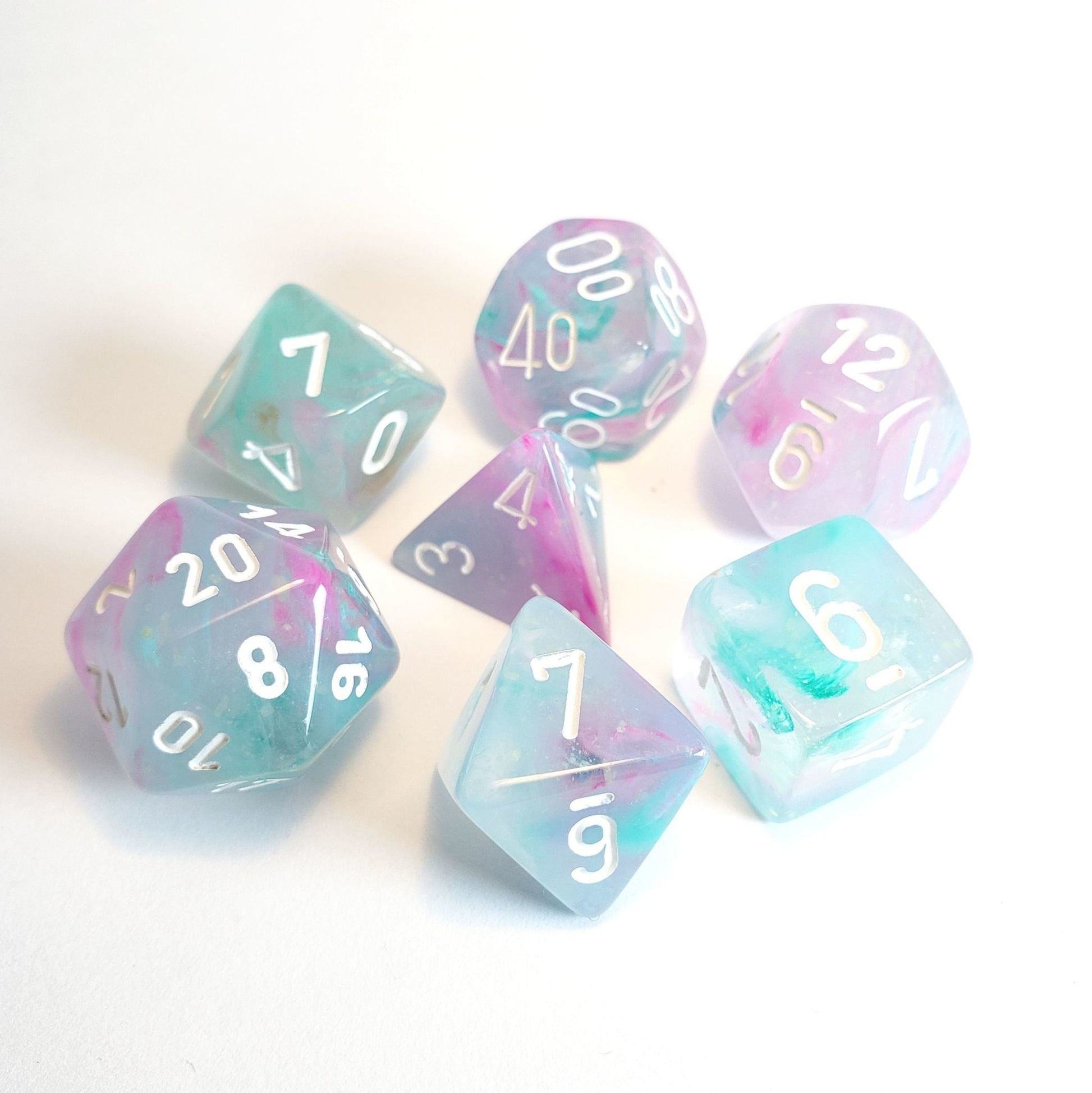 Chessex - Dice Sets: Nebula Mini-Polyhedral Wisteria / white 7-Die set - Good Games