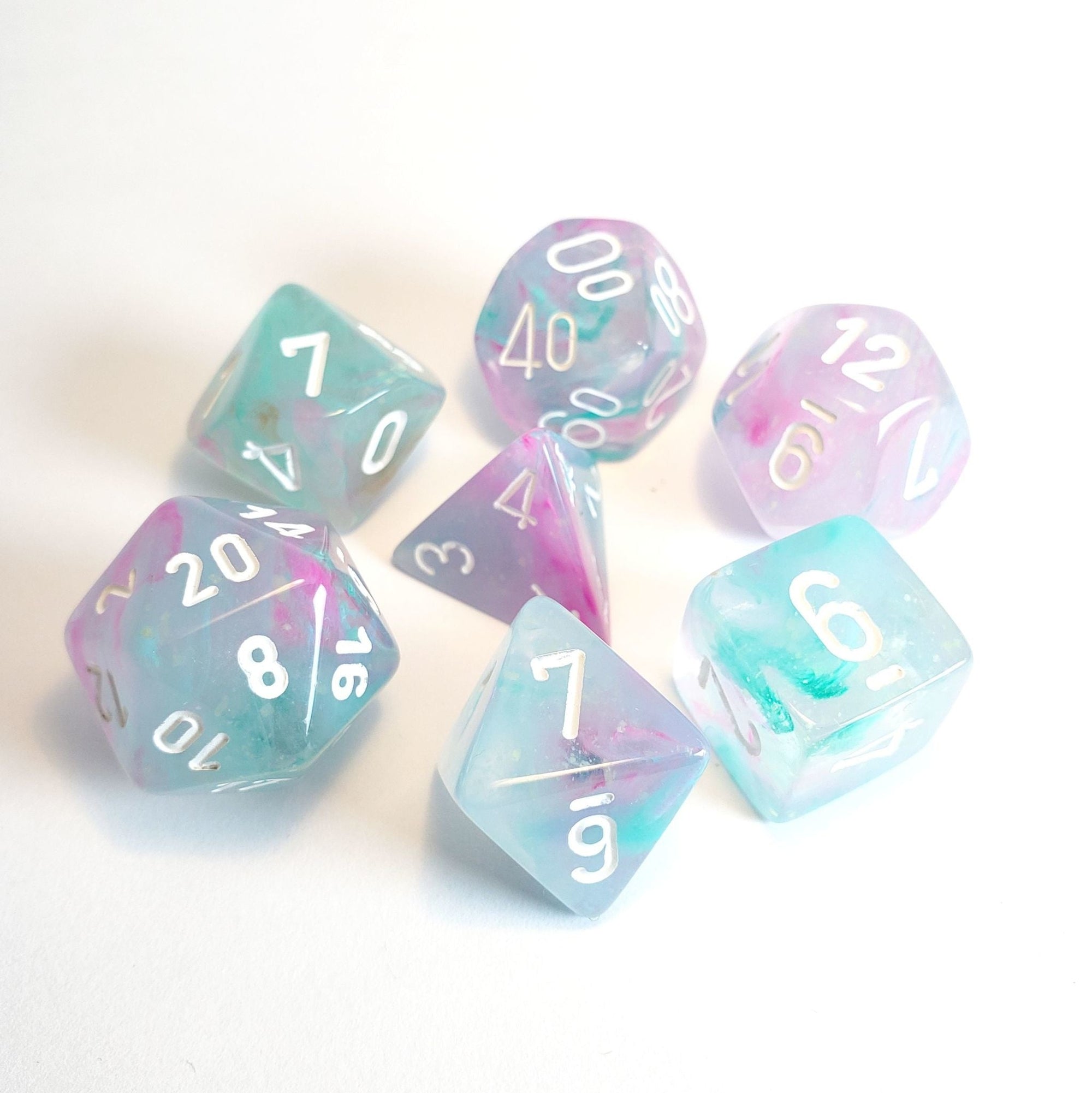 Chessex - Dice Sets: Nebula Mini-Polyhedral Wisteria / white 7-Die set - Good Games