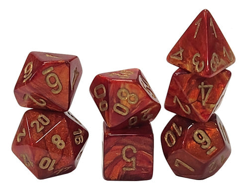 Chessex - Dice Sets: Scarab Mini-Polyhedral Scarlet / gold 7-Die Set - Good Games