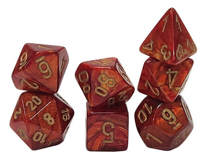 Chessex - Dice Sets: Scarab Mini-Polyhedral Scarlet / gold 7-Die Set - Good Games