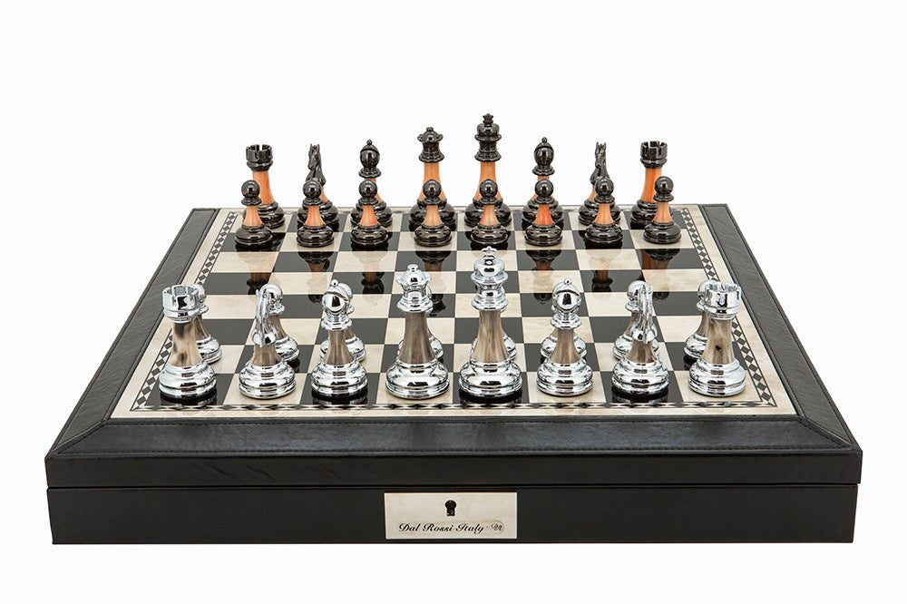 Dal Rossi Black Bevelled Metal Marble Chess Set - Good Games