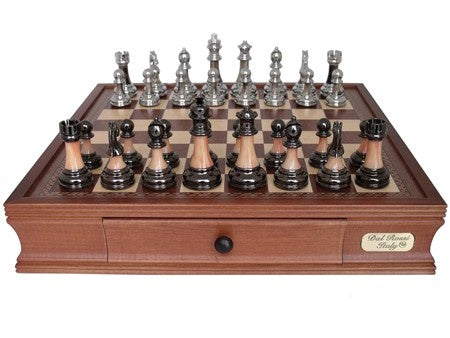 Dal Rossi Italy Staunton Metal/Marble Finish Chess Set with Drawers 16 - Good Games