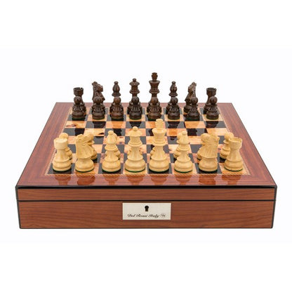 Dal Rossi Italy Staunton Wooden 85mm Chess Pieces on Walnut Shiny Finish Chess Box 16 with Compartments - Good Games