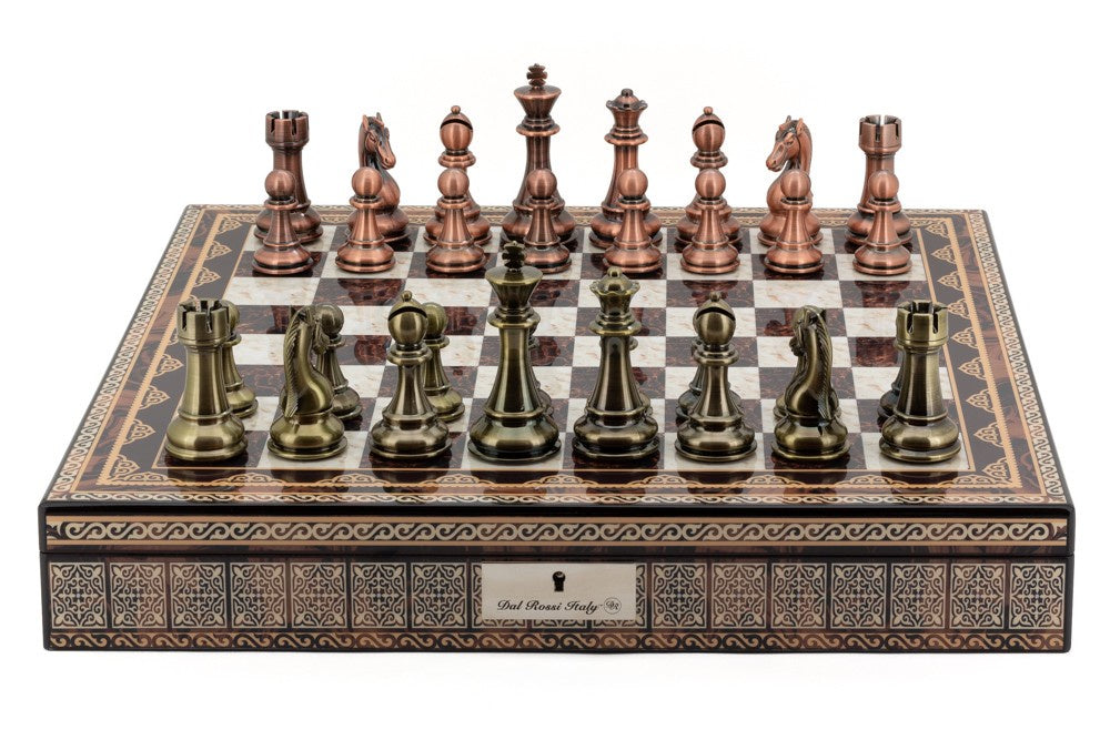 Mosaic Chess Board with Bronze/Copper Pieces - Good Games