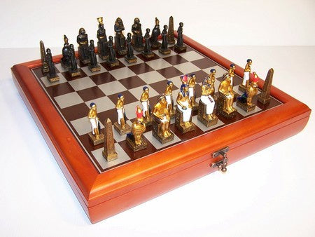 Dal Rossi - Hand Painted Egyptian with 75mm pieces 45cm Chess Set Board & Storage Box - Good Games