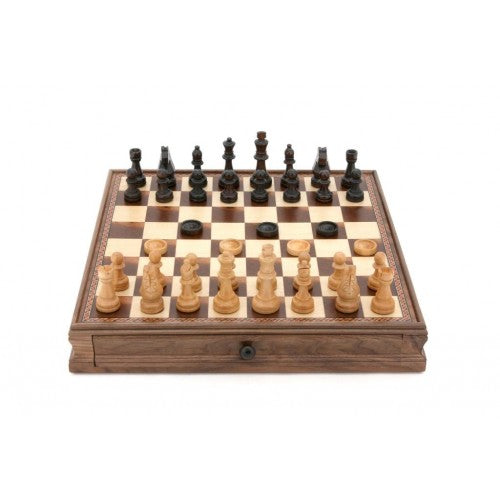 Dal Rossi Chess / Checkers Walnut Box with Drawers and Compartments 15 - Good Games