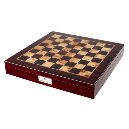 Dal Rossi Italy Chess Set Mahogany Shiny Finish 20? With Compartments Metal Dark Titanium and Silver chessmen 115mm