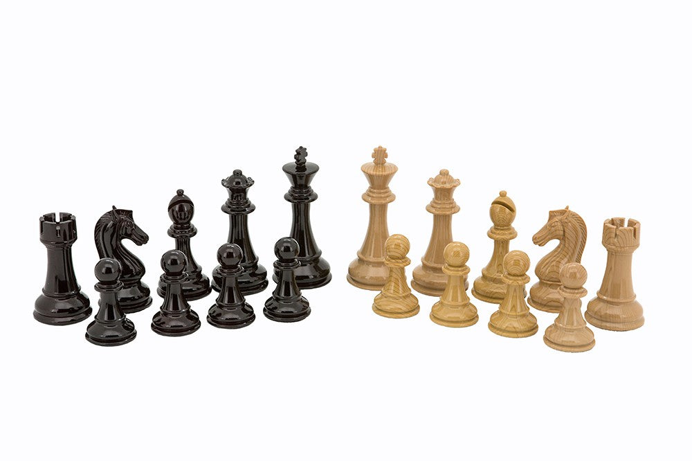 Chess Men - Dal Rossi Dark Red Wood Grain Finish and Box Wood Grain Finish 110mm - Good Games