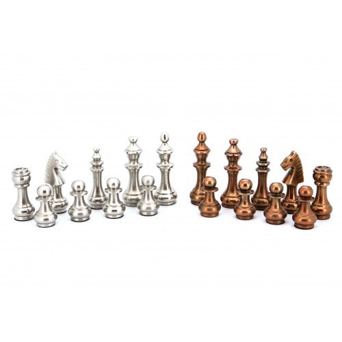 Dal Rossi Italy Chess Set Mahogany Shiny Finish 20? With Compartments Metal Dark Titanium and Silver chessmen 115mm - Good Games
