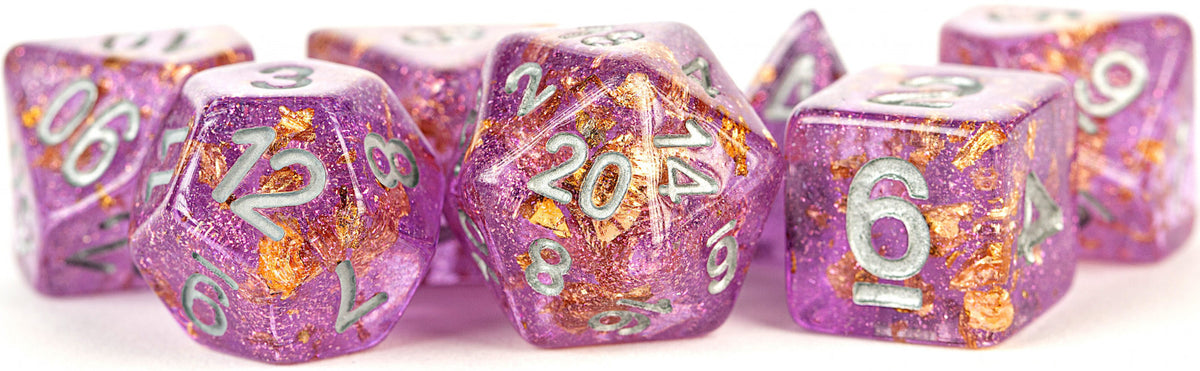 Metallic Dice Games - Digital Resin Dice set - Purple with Gold Foil