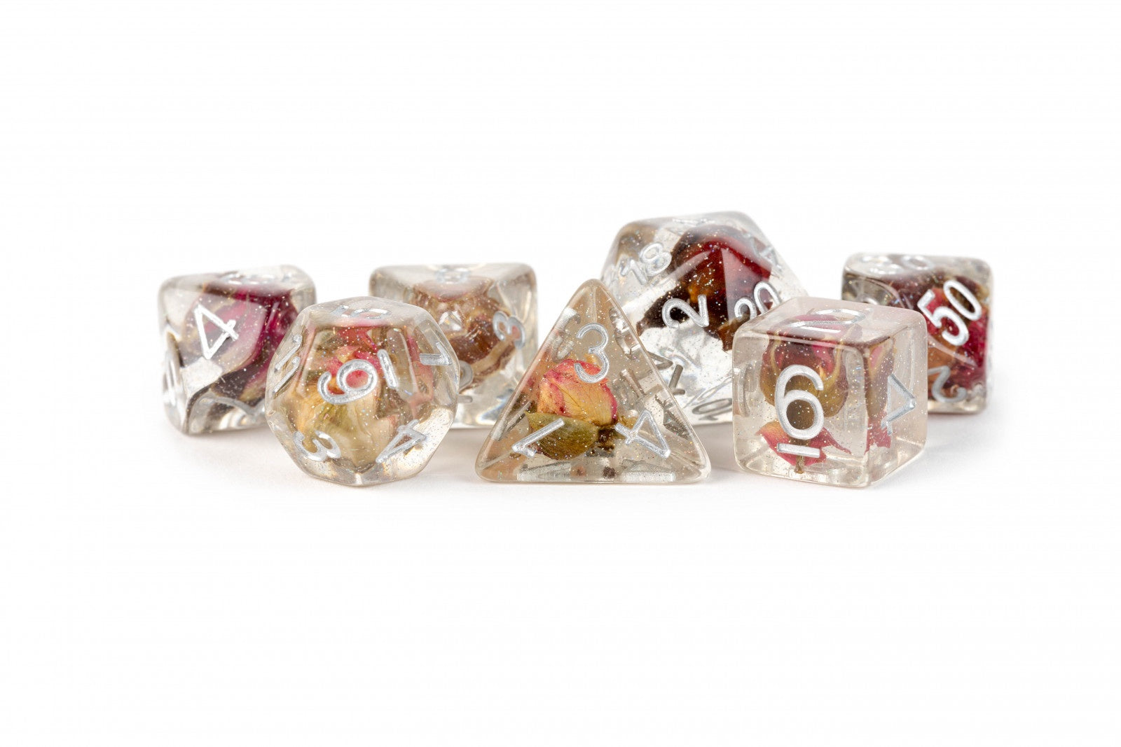 Metallic Dice Games - Resin 16mm Poly Dice Set - Rose Dice - Good Games