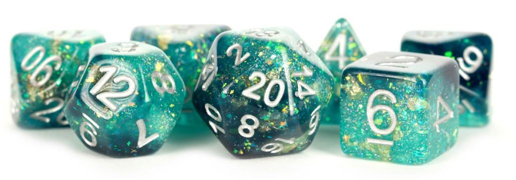 Metallic Dice Games - Resin Polyhedral Dice Set 16mm - Teal/Black