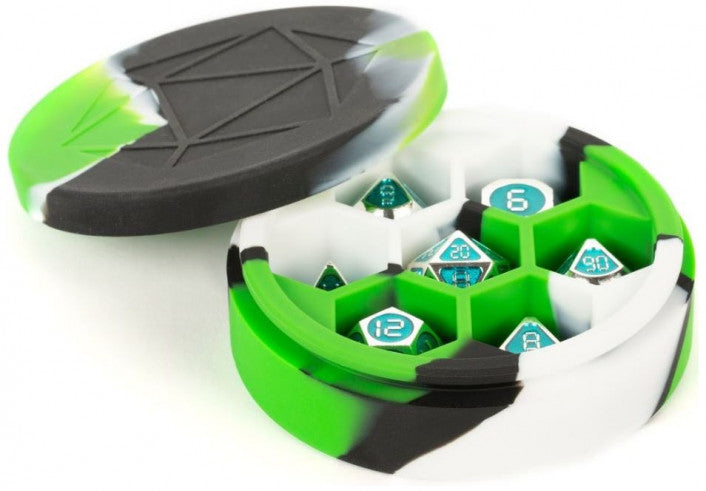 Metallic Dice Games - Silicone Dice Case Round - Green/Black/White - Good Games