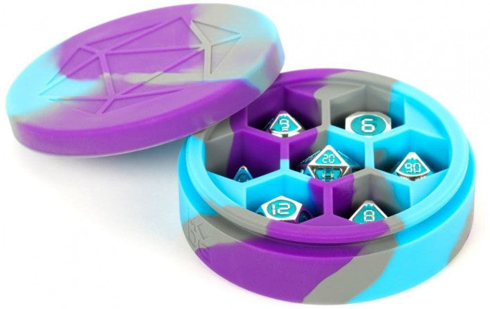 Metallic Dice Games - Silicone Dice Case Round - Purple/ Gray/ Light Blue - Good Games