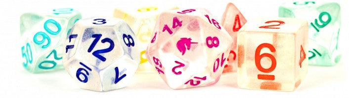 Metallic Dice Games - Unicorn Resin Polyhedral Dice Set - Rainbow Ice - Good Games