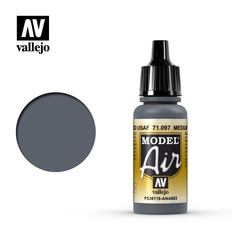 Vallejo Model Air - Medium Gunship Gray 17ml Acrylic Paint (AV71097) - Good Games