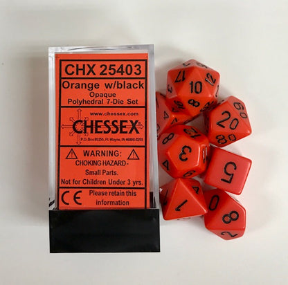 Chessex - Opaque Polyhedral 7-Die Set - Orange/Black (CHX25403) - Good Games