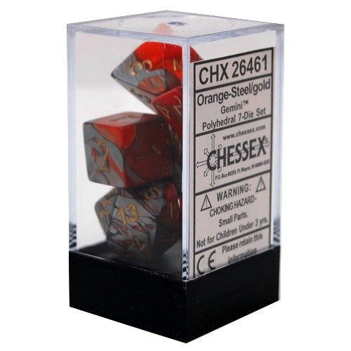 Chessex - Gemini Polyhedral 7-Die Set - Orange Steel/Gold (CHX26461) - Good Games