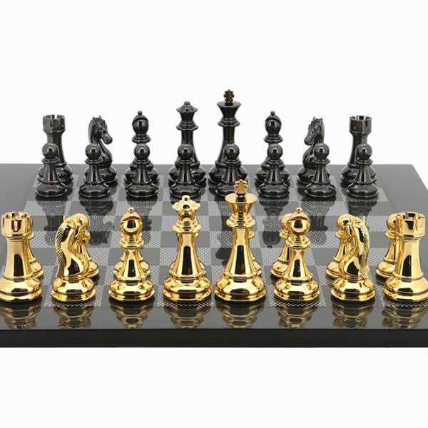 Dal Rossi 50cm Gold/Silver Pieces on Carbon Fibre Board - Chess Set - Good Games