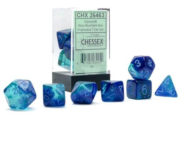 Chessex - Gemini Blue-Blue/Light blue Luminary 7-Die Set (CHX 26463) - Good Games
