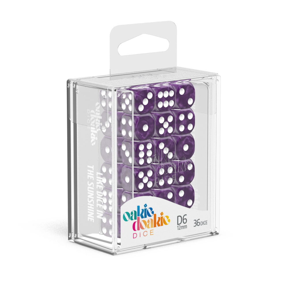 Oakie Doakie Dice - D6 12mm Marble Purple (36)