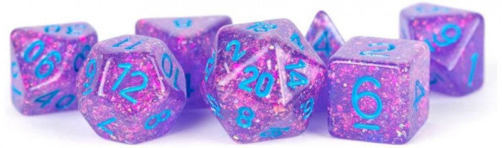 Metallic Dice Games - Resin Flash Dice Set 16mm Polyhedral - Purple - Good Games