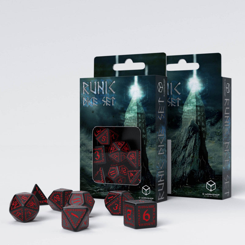 Q Workshop - Runic Black &amp; Red Dice Set 7 - Good Games