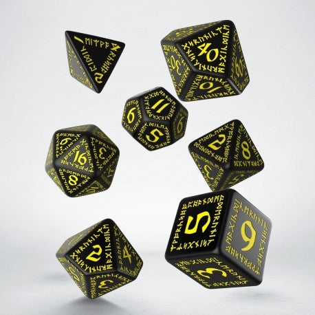 Q Workshop - Runic Black & Yellow Dice Set 7 - Good Games