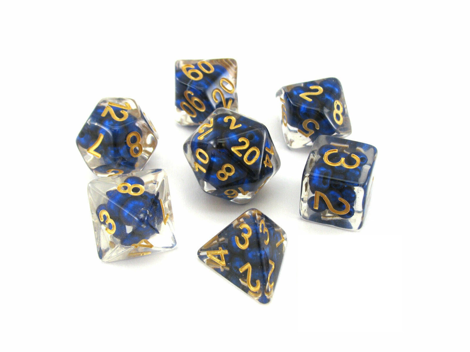 Metallic Dice Games - Resin Pearl Polyhedral Dice Set 16mm - Royal Blue With Gold Numbers - Good Games