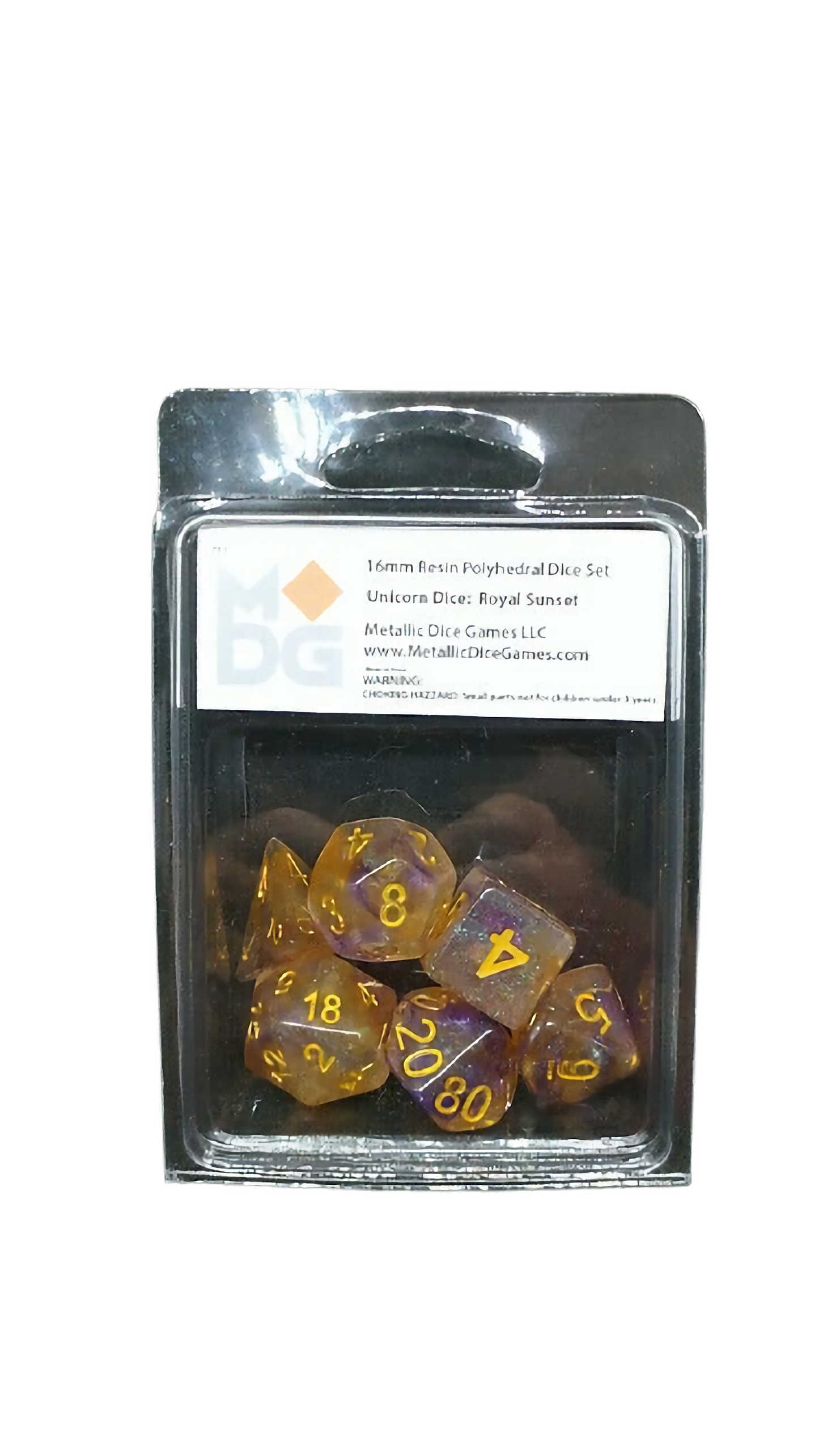 Metallic Dice Games - Royal Sunset - Unicorn Resin Polyhedral Dice Set - Good Games