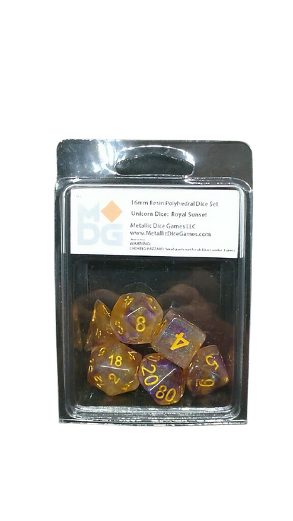Metallic Dice Games - Royal Sunset - Unicorn Resin Polyhedral Dice Set - Good Games
