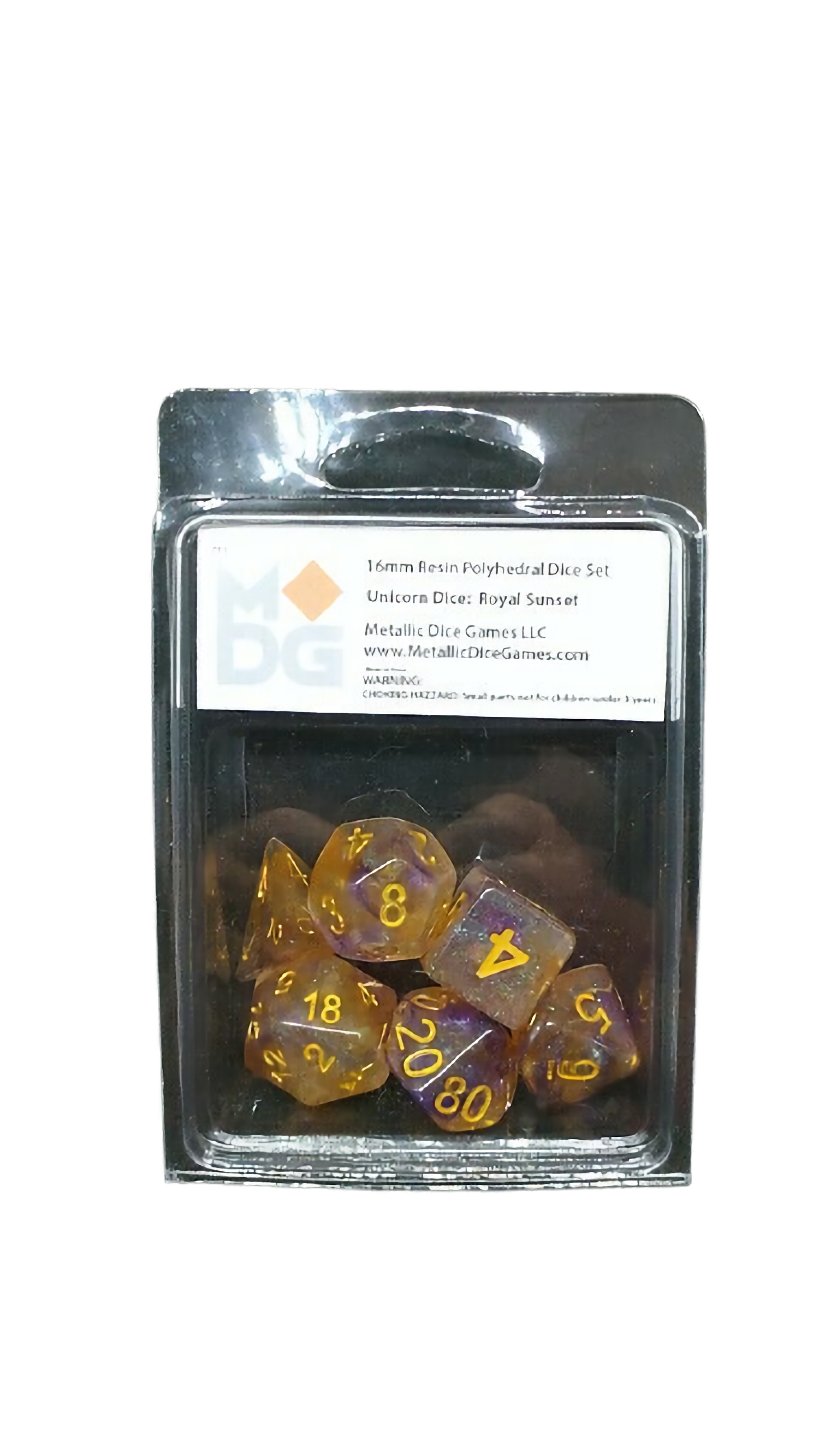 Metallic Dice Games - Royal Sunset - Unicorn Resin Polyhedral Dice Set - Good Games