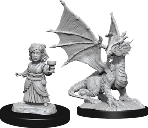 Dungeons & Dragons - Nolzurs Marvelous Unpainted Miniatures Silver Dragon Wyrmling & Female Halfling - Good Games