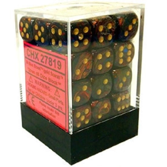 Chessex - Scarab 12mm D6 Set - Blue Blood/Gold (CHX27819) - Good Games