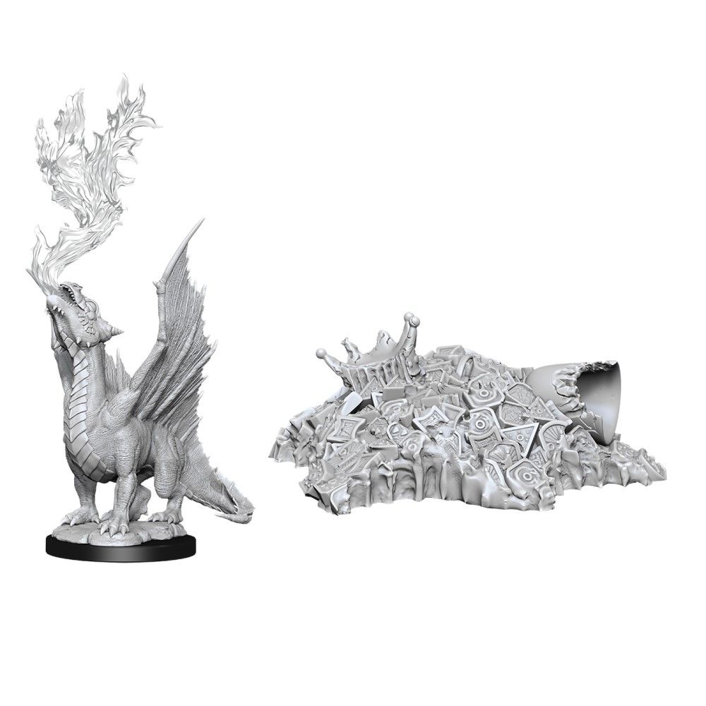 Dungeons & Dragons - Nolzurs Marvelous Unpainted Miniatures Gold Dragon Wyrmling and Small Treasure Pile - Good Games