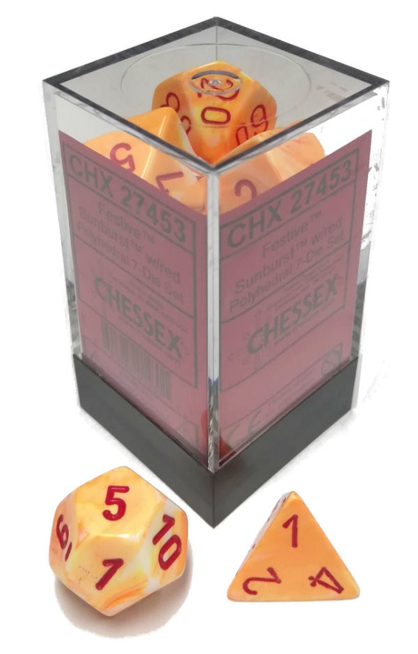 Chessex - Festive Polyhedral 7-Die Set - Sunburst/Red (CHX27453)