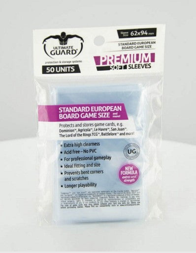 Ultimate Guard Premium Soft Sleeves For Board Game Cards Standard European (50) - Good Games