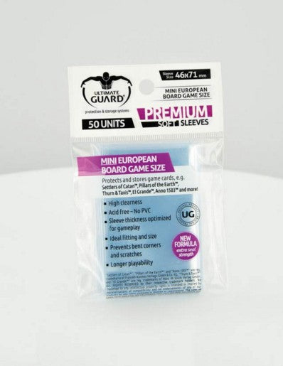 Ultimate Guard Premium Soft Sleeves For Board Game Cards Mini European (50) - Good Games