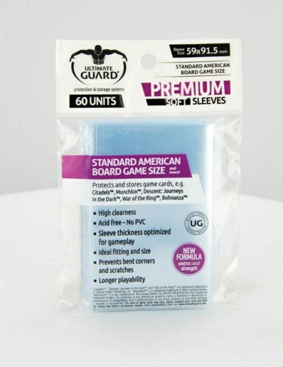 Ultimate Guard Premium Soft Sleeves For Board Game Cards Standard American (60) - Good Games