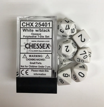 Chessex - Opaque Polyhedral 7-Die Set - White/Black (CHX25401) - Good Games