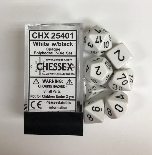 Chessex - Opaque Polyhedral 7-Die Set - White/Black (CHX25401)