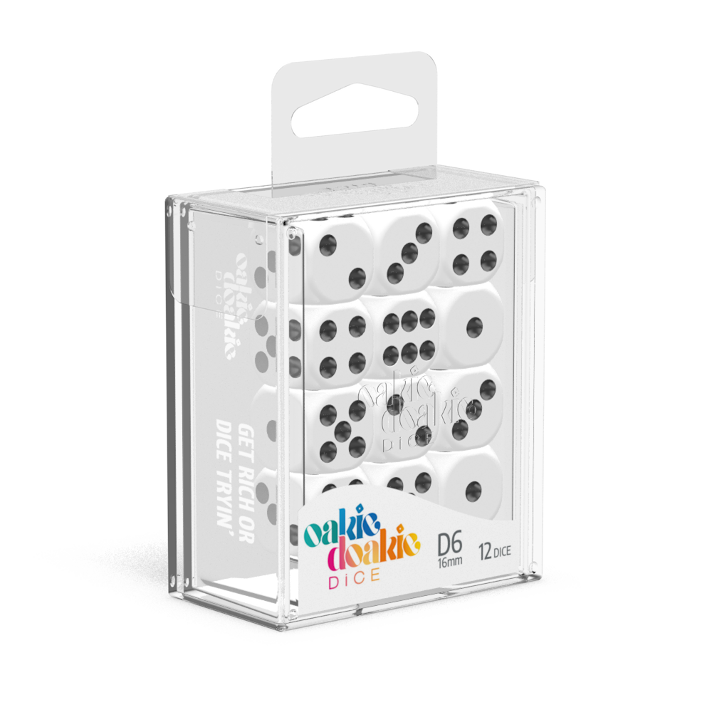 Oakie Doakie Dice - D6 16mm Solid White (12) - Good Games